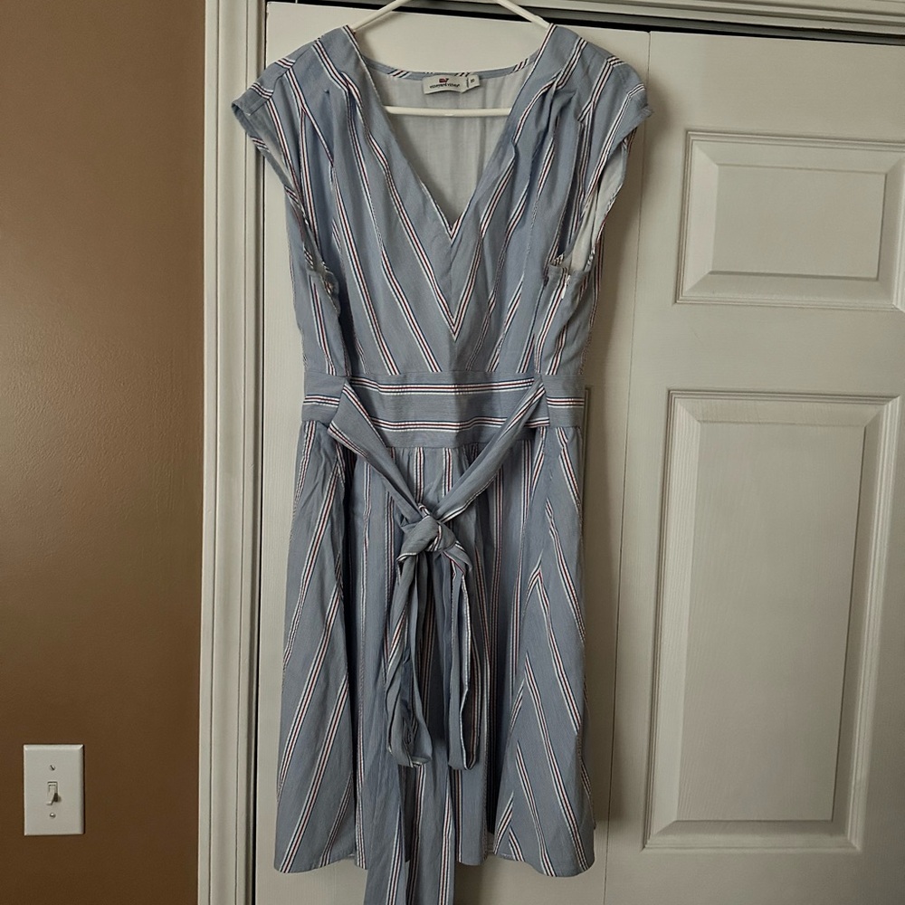 Vineyard Vines Blue Midi Sundress with V-Neck and Cap Sleeves